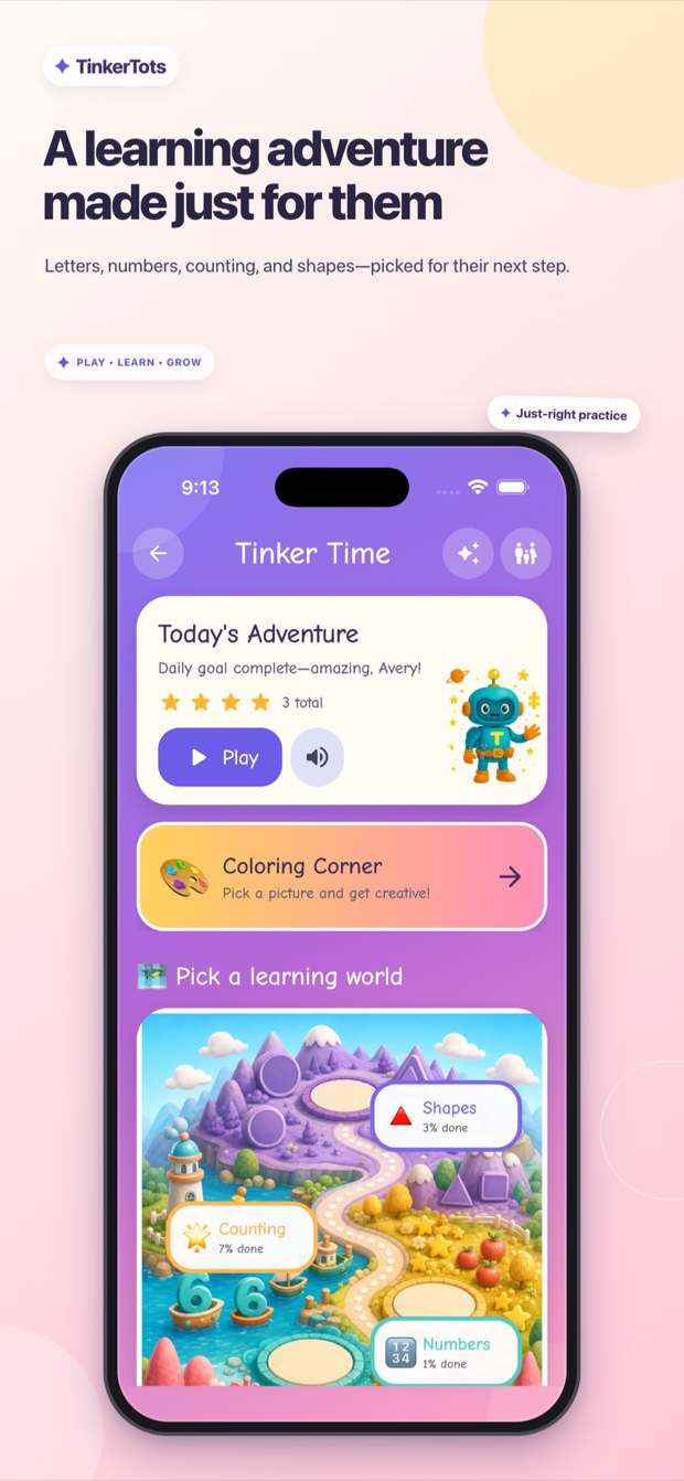 Tinker Time personalized adventure screen