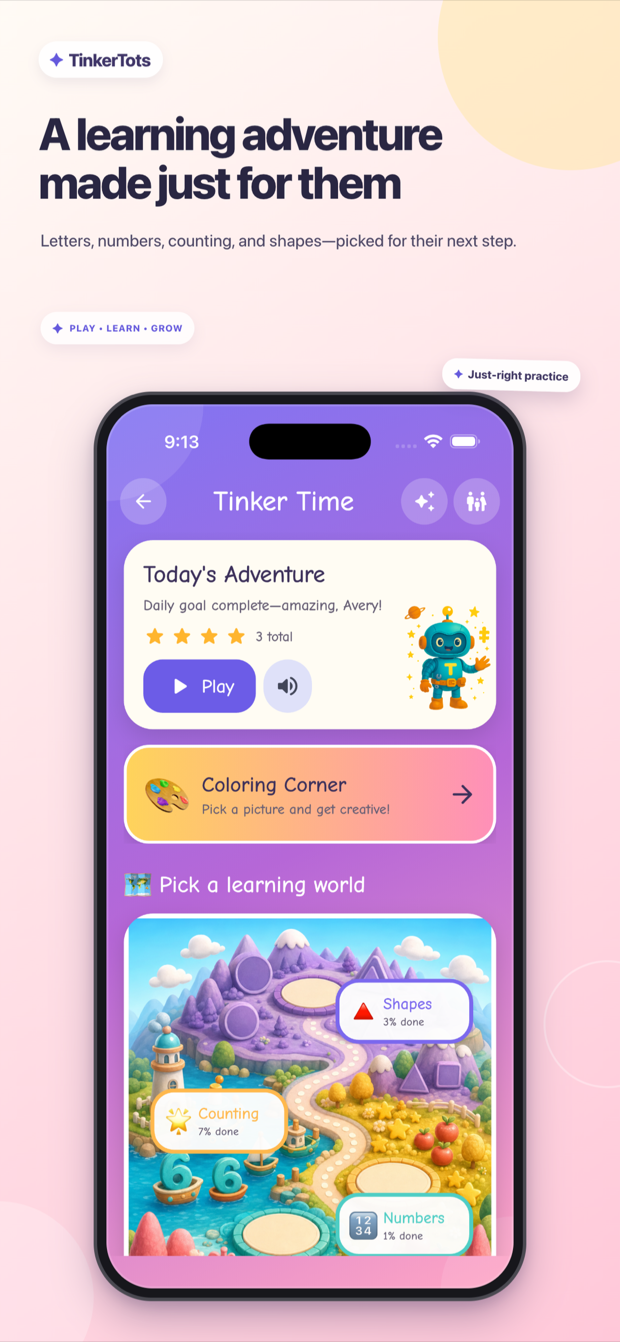 Tinker Time personalized adventure screen